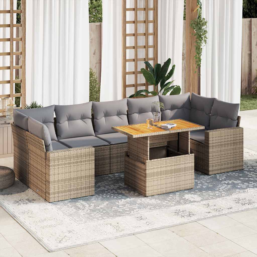 Set Divano da Giardino 8 pz con Cuscini Beige in Polyrattan | homemem39