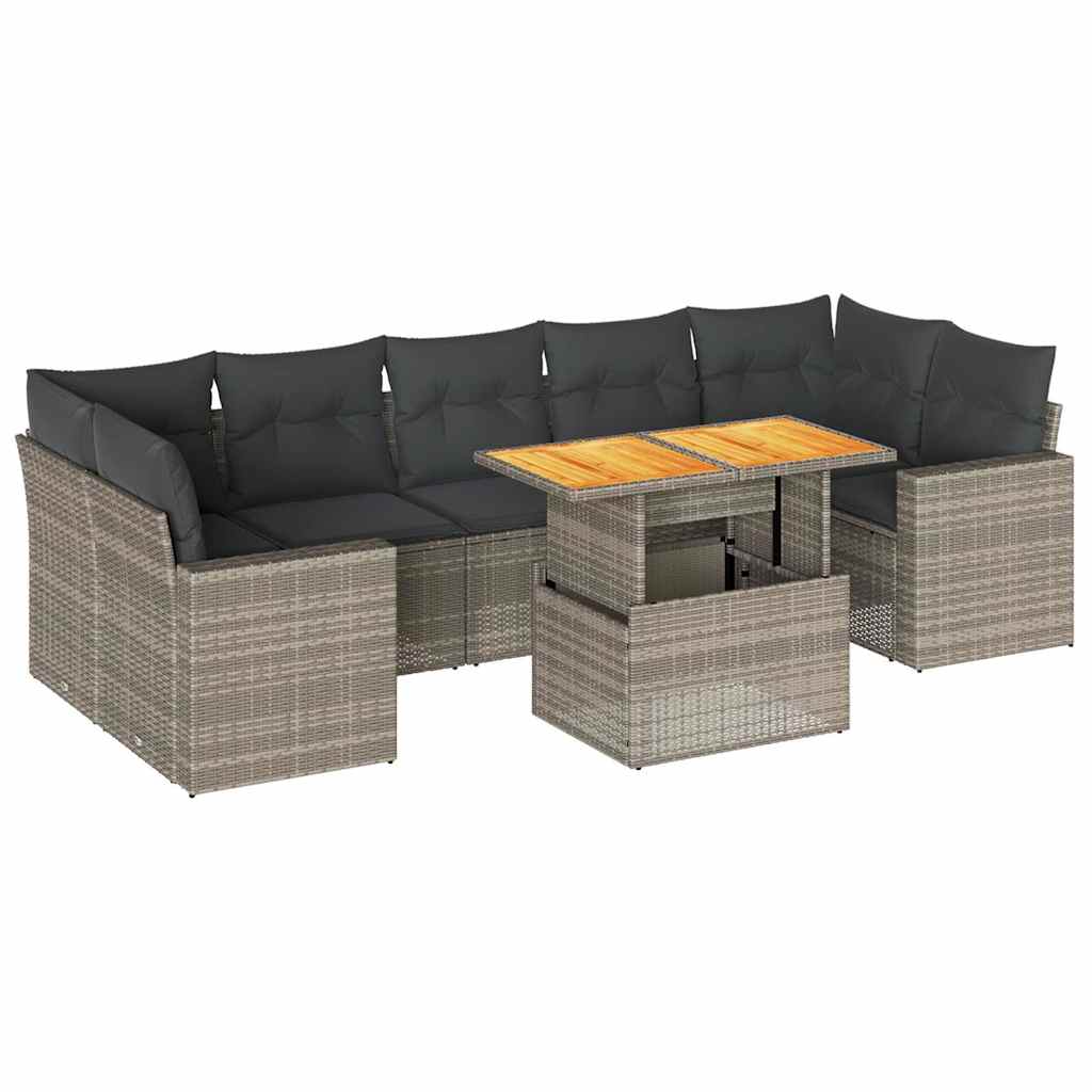 Set Divano da Giardino 8 pz con Cuscini Grigio in Polyrattan | homemem39