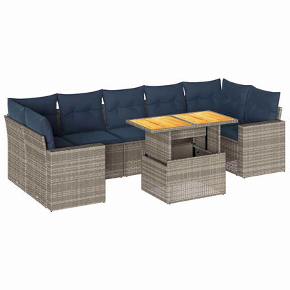 Set Divano da Giardino 8 pz con Cuscini Grigio in Polyrattan