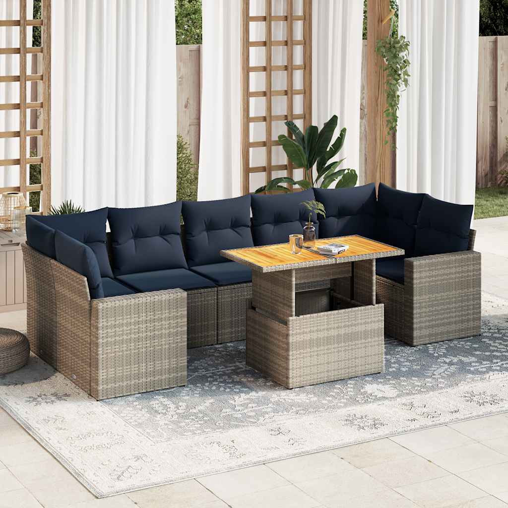 Set Divano da Giardino 8 pz con Cuscini Grigio in Polyrattan | homemem39