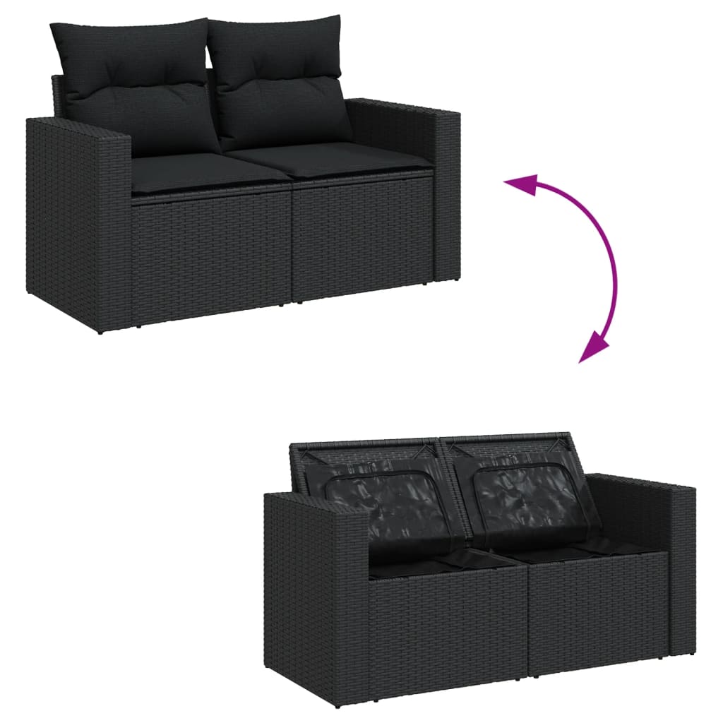 Set Divani da Giardino 9 pz con Cuscini Nero in Polyrattan