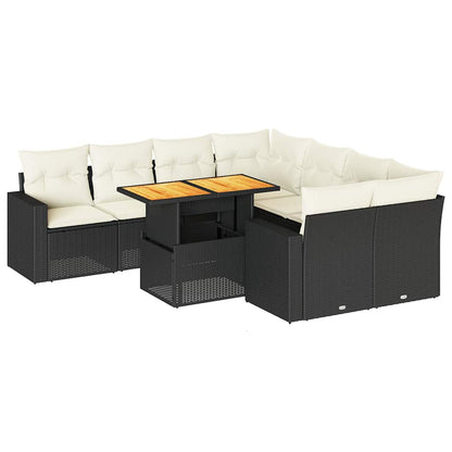Set Divani da Giardino 9 pz con Cuscini Nero in Polyrattan