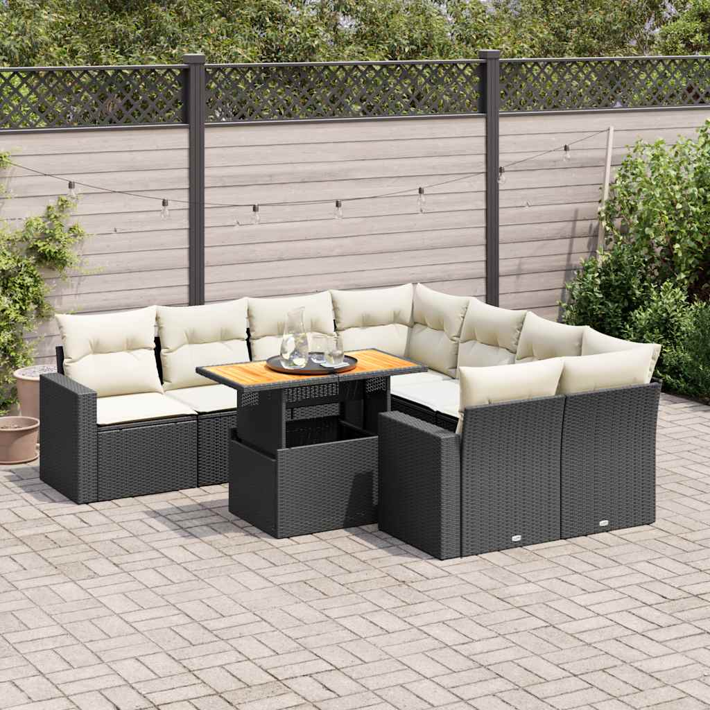 Set Divani da Giardino 9 pz con Cuscini Nero in Polyrattan | homemem39