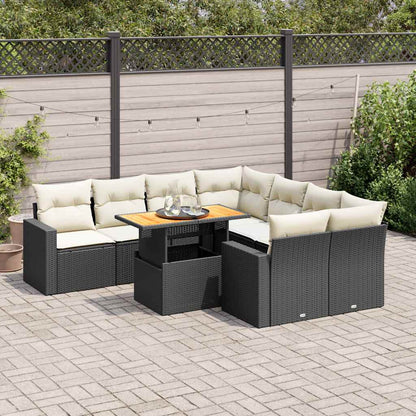 Set Divani da Giardino 9 pz con Cuscini Nero in Polyrattan | homemem39