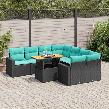 Set Divani da Giardino 9 pz con Cuscini Nero in Polyrattan | homemem39