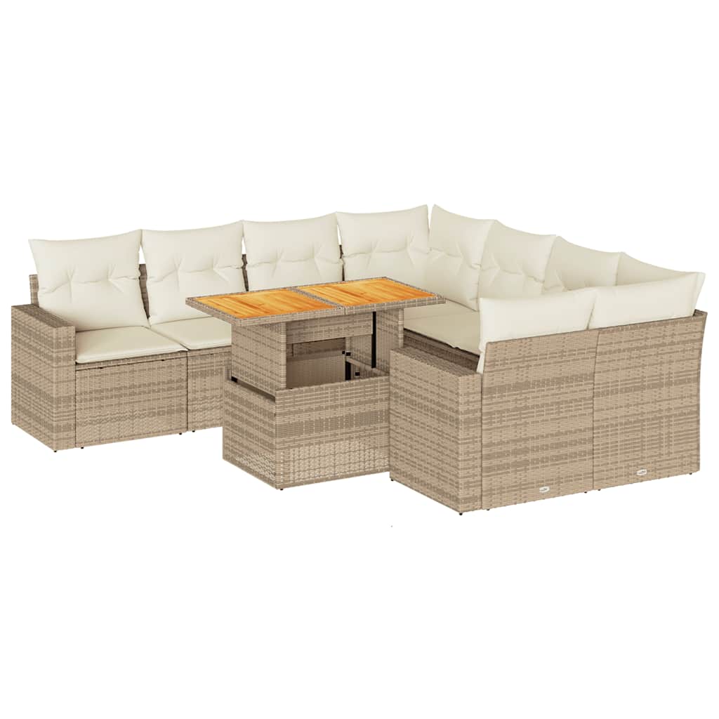 Set Divano da Giardino 9 pz con Cuscini Beige in Polyrattan | homemem39