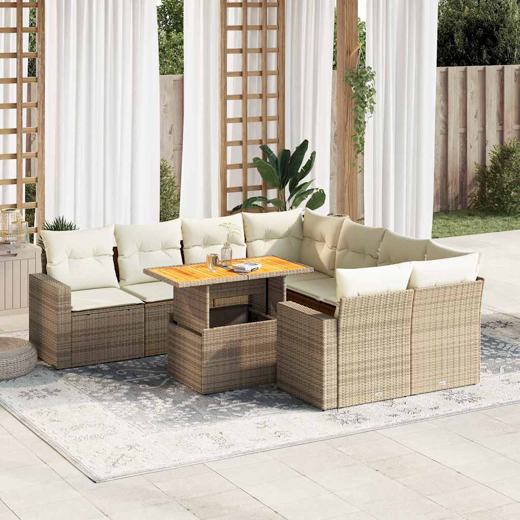 Set Divano da Giardino 9 pz con Cuscini Beige in Polyrattan | homemem39