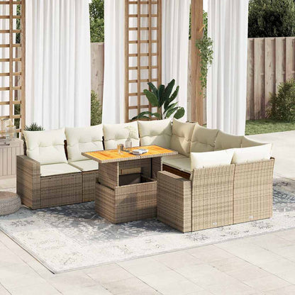 Set Divano da Giardino 9 pz con Cuscini Beige in Polyrattan | homemem39