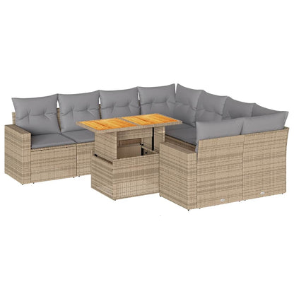 Set Divano da Giardino 9 pz con Cuscini Beige in Polyrattan | homemem39