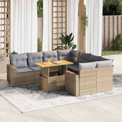 Set Divano da Giardino 9 pz con Cuscini Beige in Polyrattan | homemem39