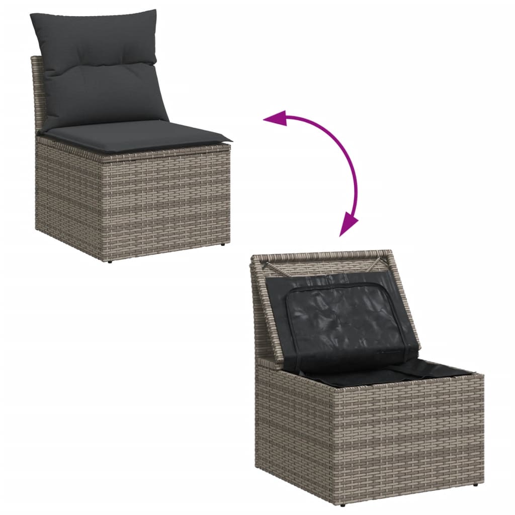 Set Divano da Giardino 9 pz con Cuscini Grigio in Polyrattan | homemem39