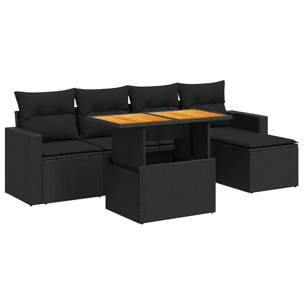 Set Divano da Giardino 6 pz con Cuscini Nero in Polyrattan | homemem39