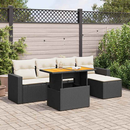 Set Divano da Giardino 6 pz con Cuscini Nero in Polyrattan | homemem39