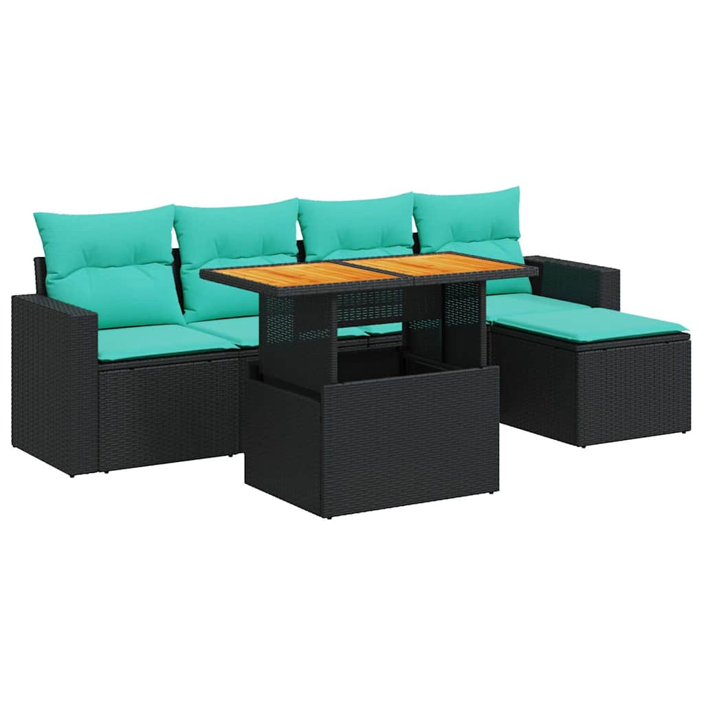 Set Divano da Giardino 6 pz con Cuscini Nero in Polyrattan | homemem39