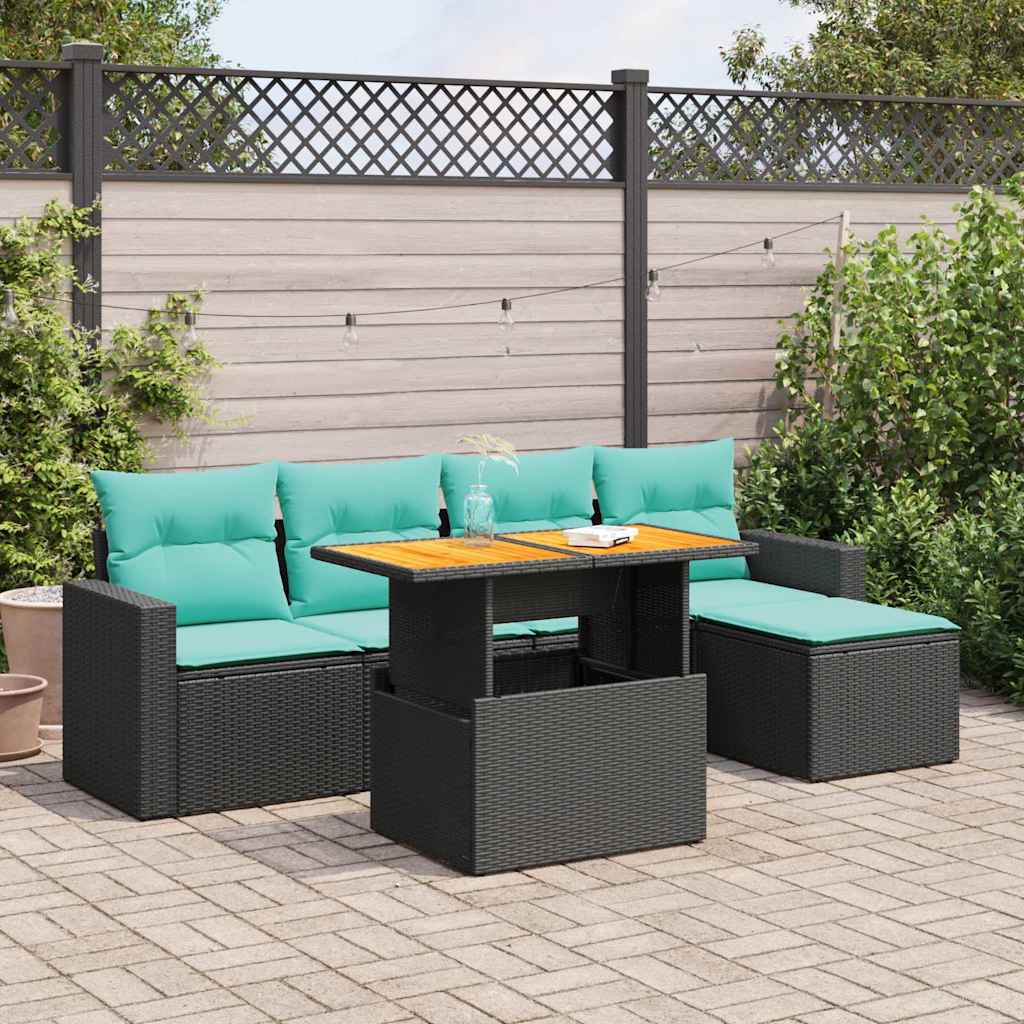 Set Divano da Giardino 6 pz con Cuscini Nero in Polyrattan | homemem39