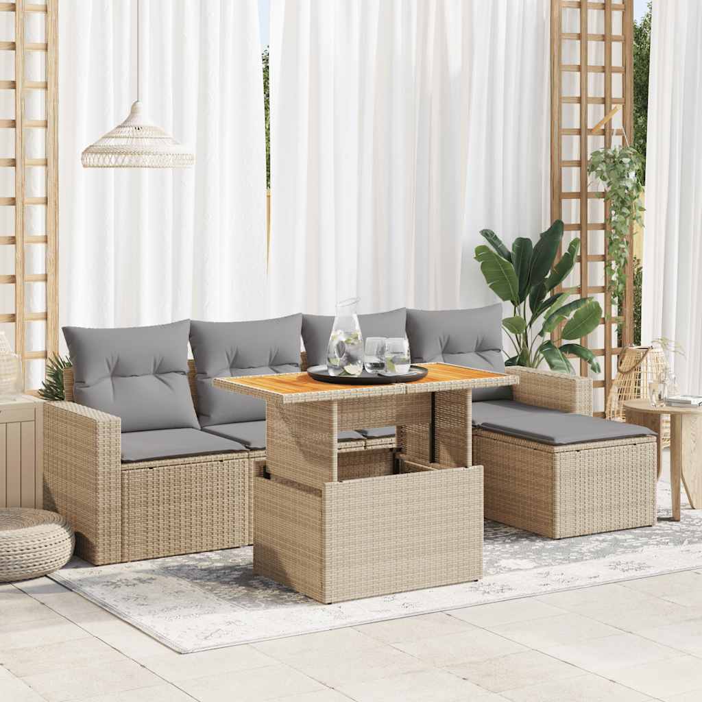 Set Divano da Giardino 6 pz con Cuscini Beige in Polyrattan | homemem39