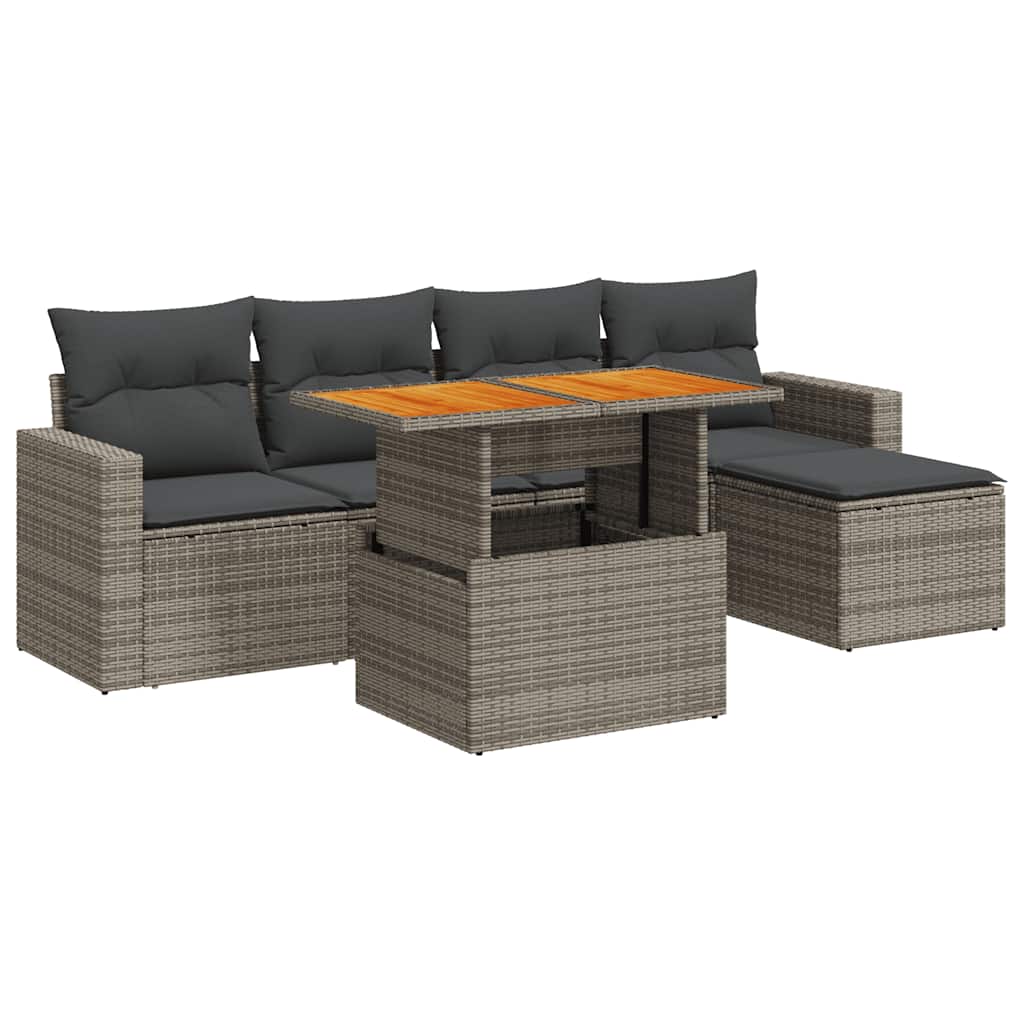 Set Divano da Giardino 6 pz con Cuscini Grigio in Polyrattan | homemem39