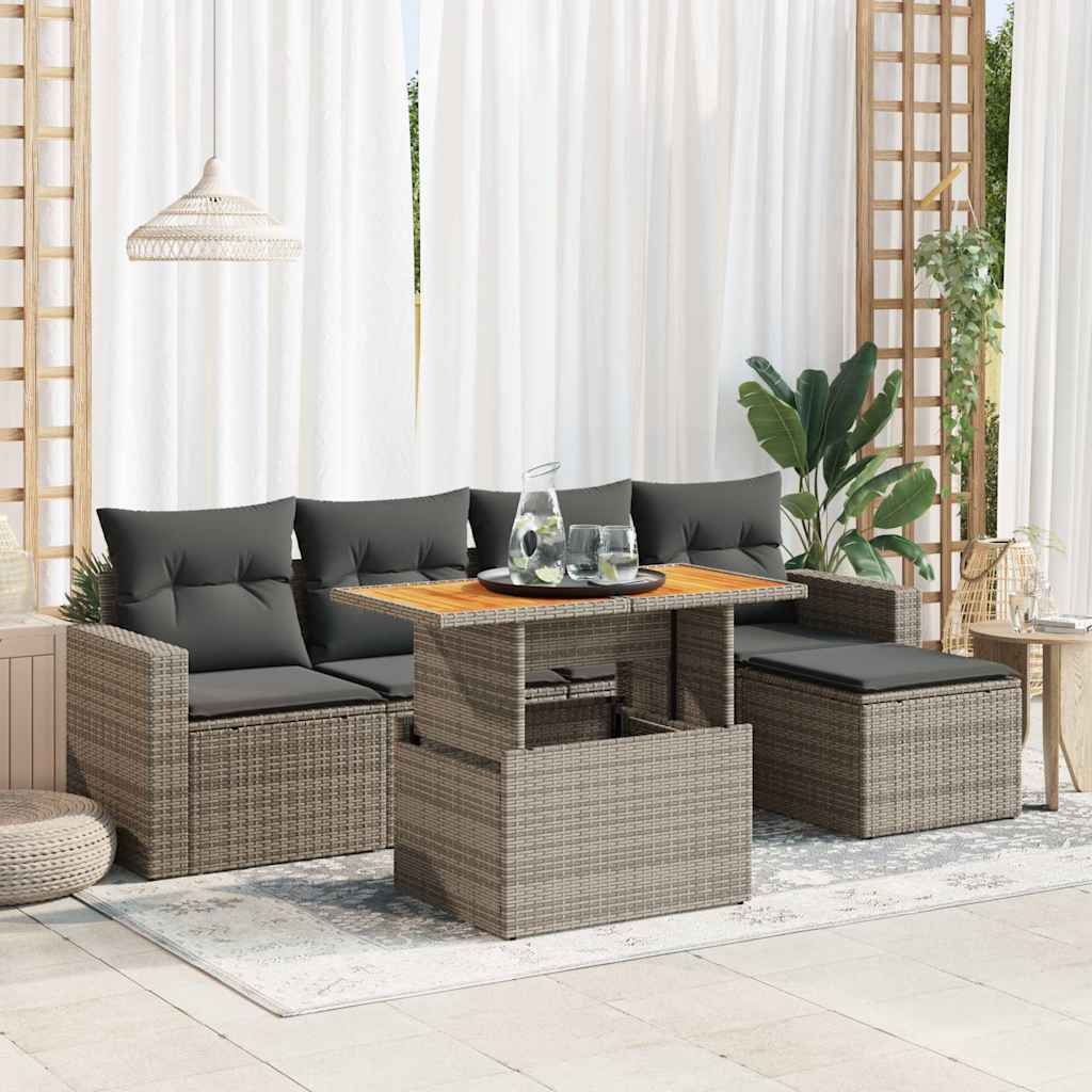 Set Divano da Giardino 6 pz con Cuscini Grigio in Polyrattan | homemem39