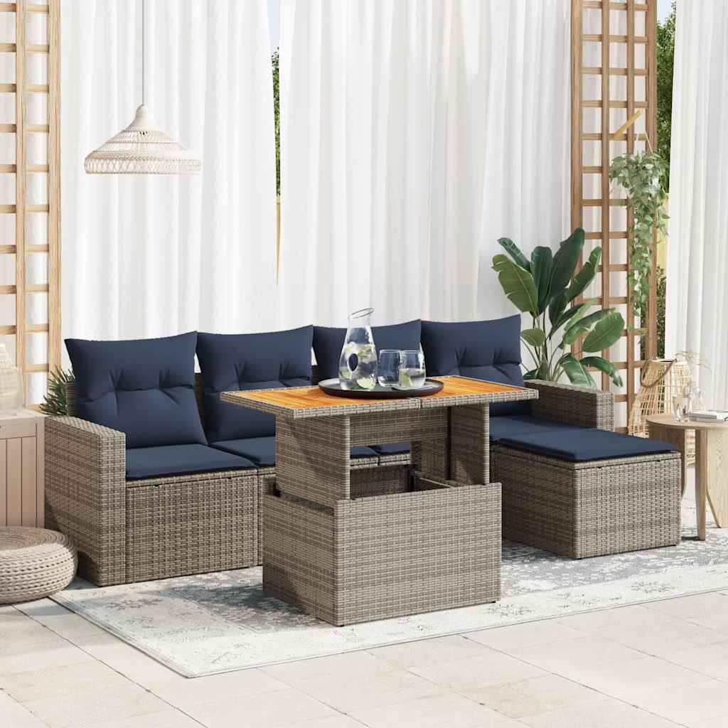 Set Divano da Giardino 6 pz con Cuscini Grigio in Polyrattan | homemem39