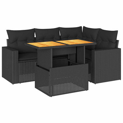 Set Divani da Giardino 5 pz con Cuscini in Polyrattan Nero