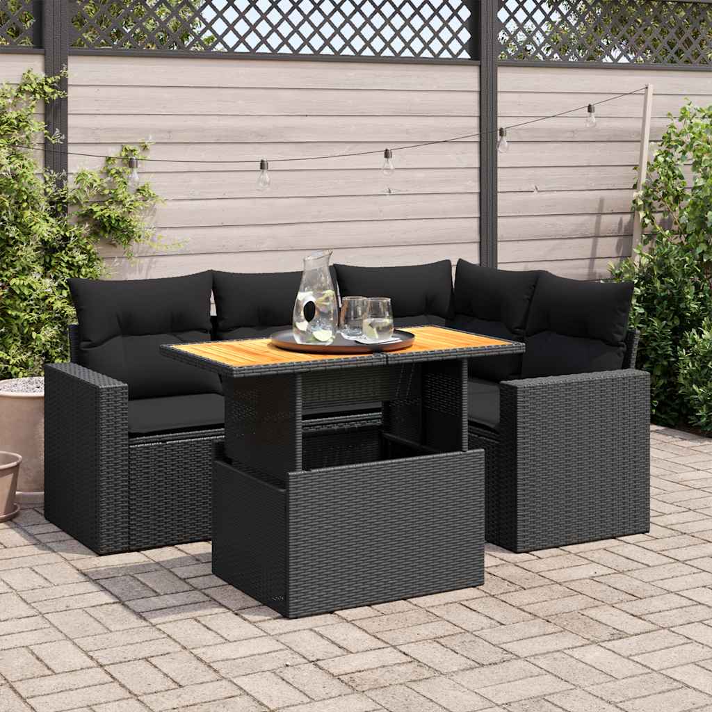 Set Divani da Giardino 5 pz con Cuscini in Polyrattan Nero | homemem39