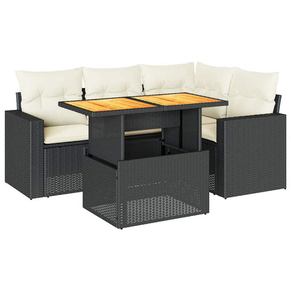 Set Divani da Giardino 5 pz con Cuscini in Polyrattan Nero | homemem39