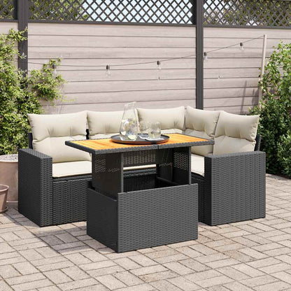 Set Divani da Giardino 5 pz con Cuscini in Polyrattan Nero | homemem39
