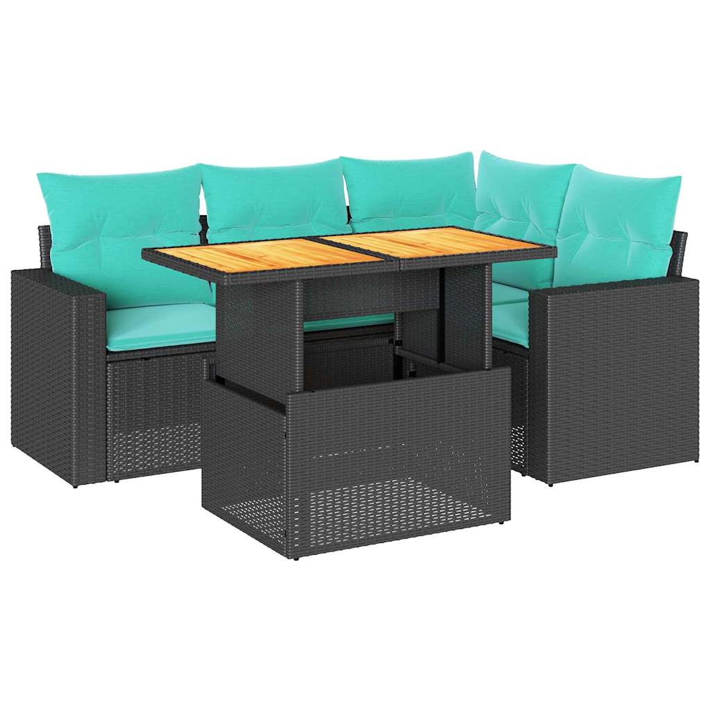 Set Divani da Giardino 5 pz con Cuscini in Polyrattan Nero | homemem39