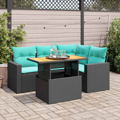 Set Divani da Giardino 5 pz con Cuscini in Polyrattan Nero