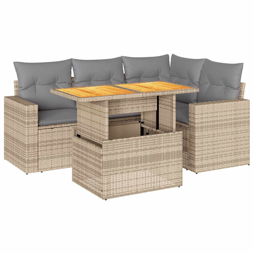 Set Divano da Giardino 5 pz con Cuscini Beige in Polyrattan | homemem39