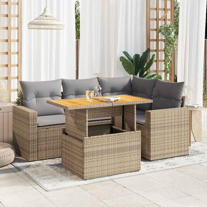 Set Divano da Giardino 5 pz con Cuscini Beige in Polyrattan | homemem39