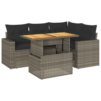 Set Divano da Giardino 5 pz con Cuscini Grigio in Polyrattan