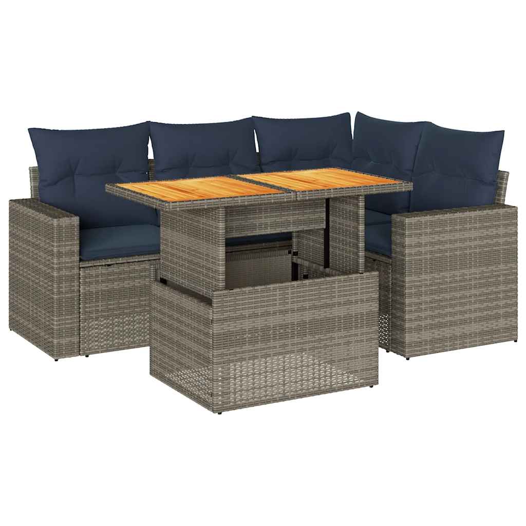 Set Divano da Giardino 5 pz con Cuscini Grigio in Polyrattan | homemem39