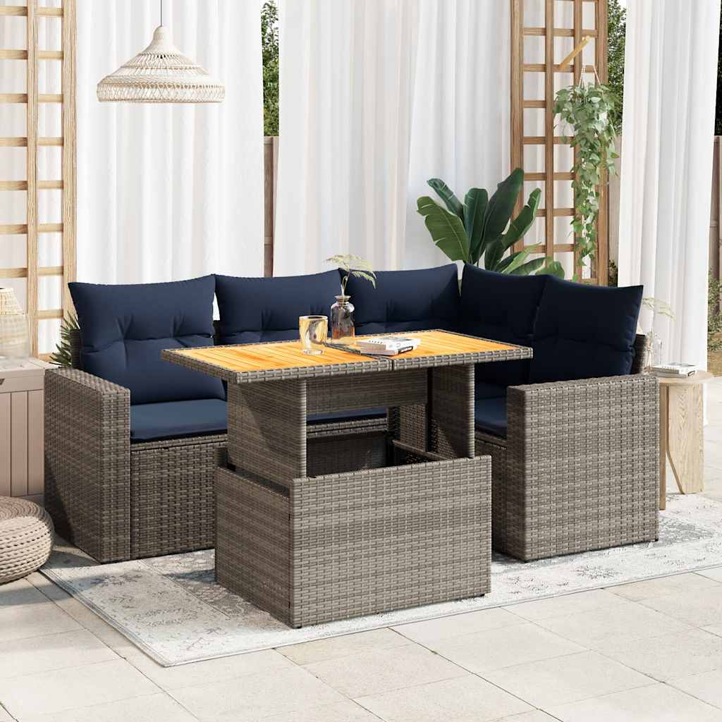Set Divano da Giardino 5 pz con Cuscini Grigio in Polyrattan | homemem39