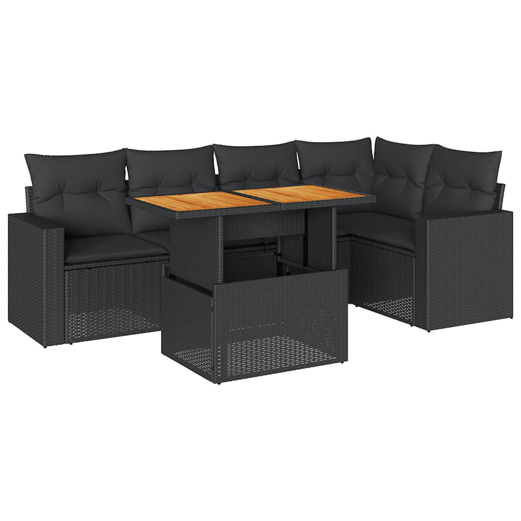 Set Divano da Giardino 6 pz con Cuscini Nero in Polyrattan | homemem39