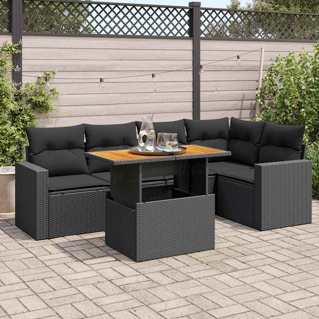 Set Divano da Giardino 6 pz con Cuscini Nero in Polyrattan | homemem39