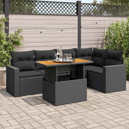 Set Divano da Giardino 6 pz con Cuscini Nero in Polyrattan | homemem39