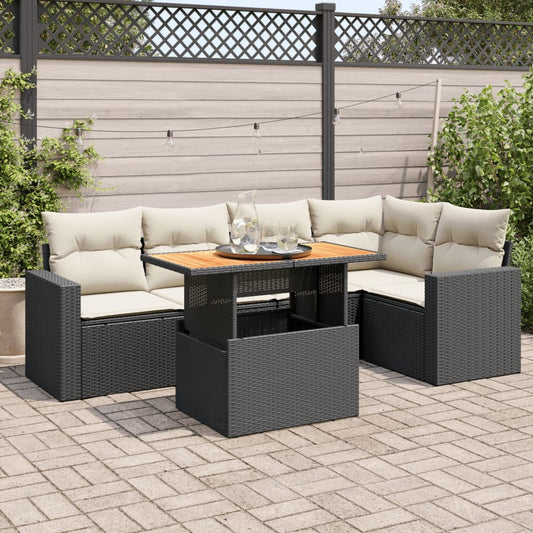 Set Divano da Giardino 6 pz con Cuscini Nero in Polyrattan