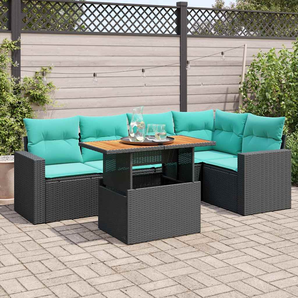 Set Divano da Giardino 6 pz con Cuscini Nero in Polyrattan | homemem39