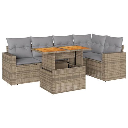 Set Divano da Giardino 6 pz con Cuscini Beige in Polyrattan