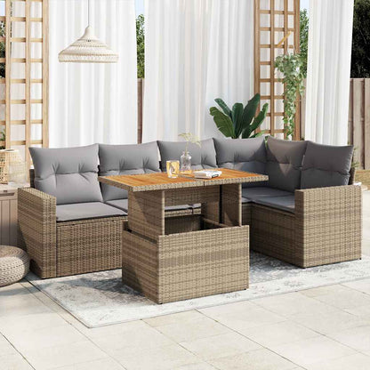 Set Divano da Giardino 6 pz con Cuscini Beige in Polyrattan