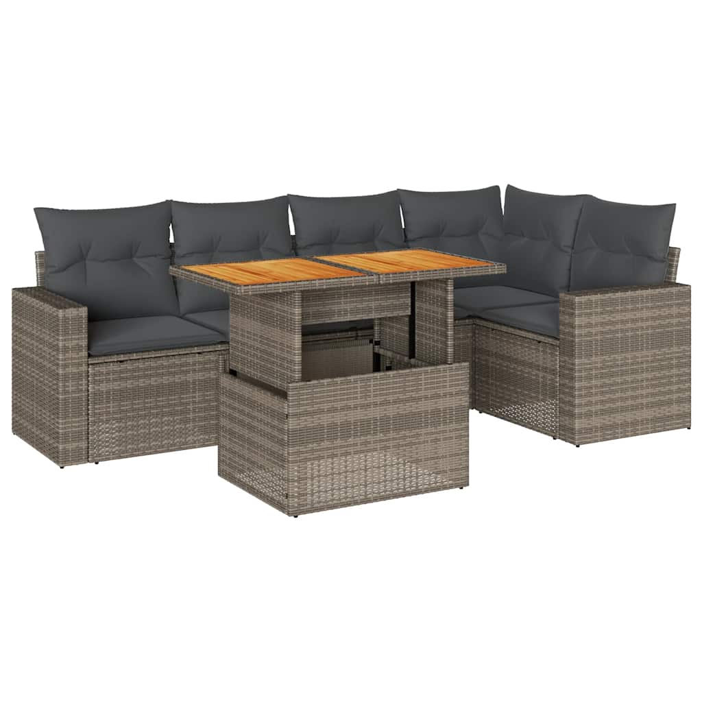 Set Divano da Giardino 6 pz con Cuscini Grigio in Polyrattan