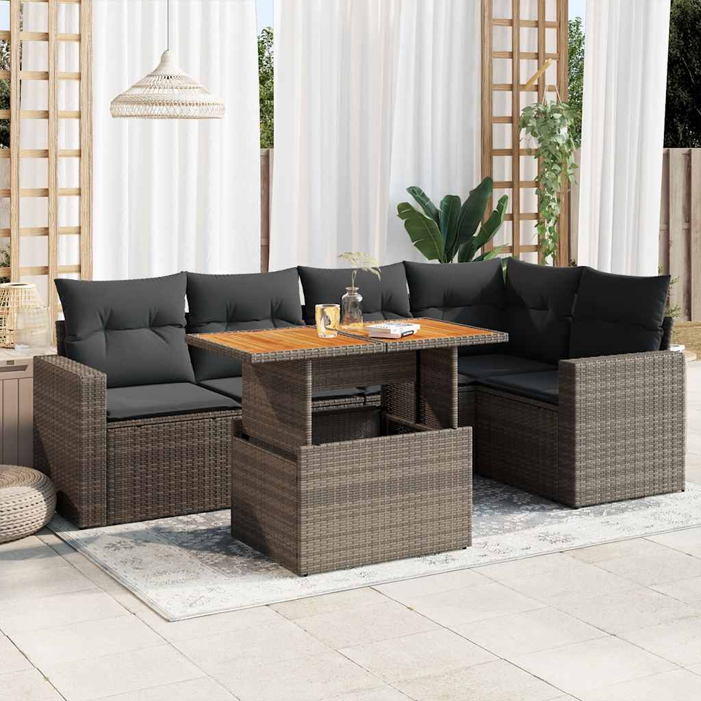 Set Divano da Giardino 6 pz con Cuscini Grigio in Polyrattan