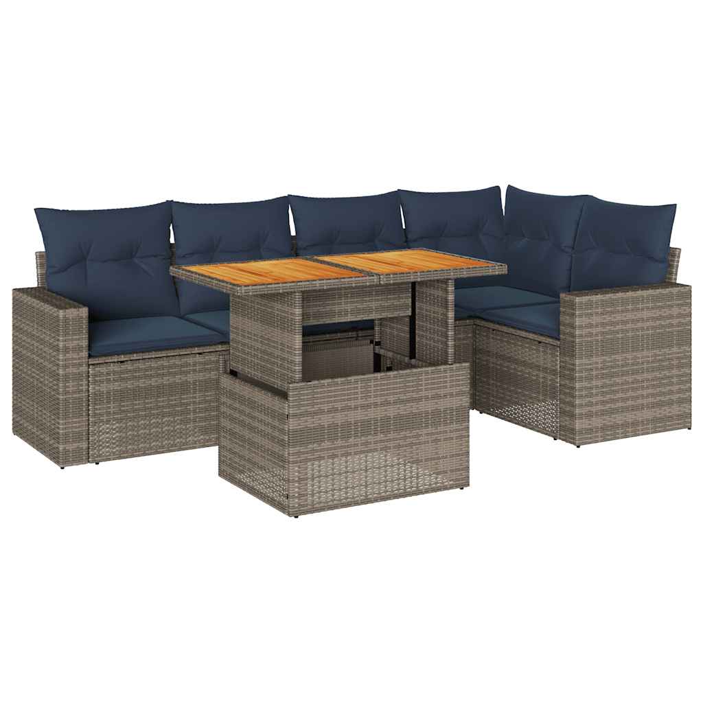 Set Divano da Giardino 6 pz con Cuscini Grigio in Polyrattan | homemem39