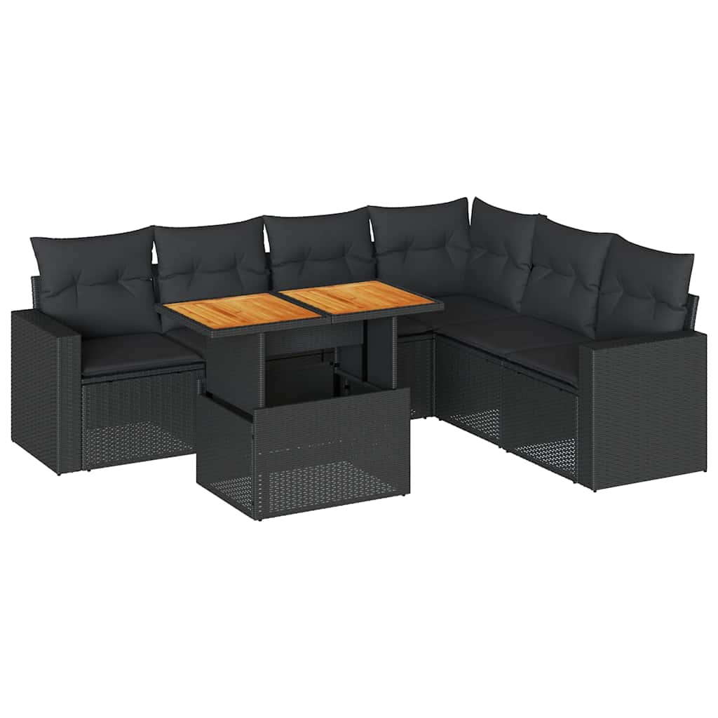 Set Divani da Giardino con Cuscini 7pz Nero Polyrattan | homemem39
