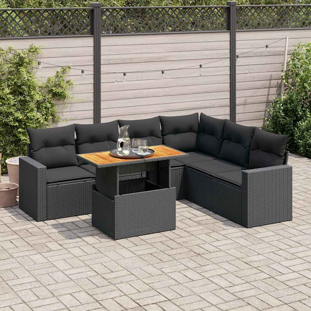 Set Divani da Giardino con Cuscini 7pz Nero Polyrattan | homemem39