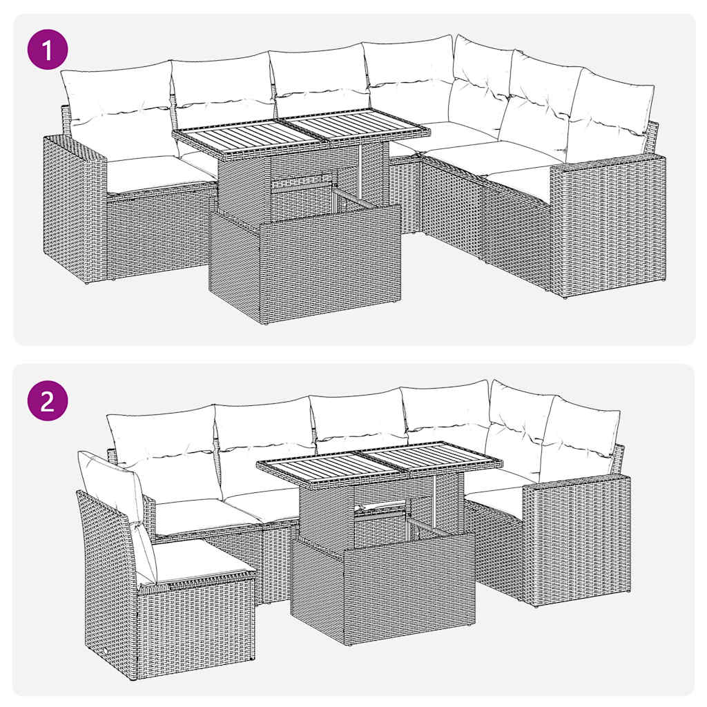 Set Divani da Giardino con Cuscini 7pz Nero Polyrattan