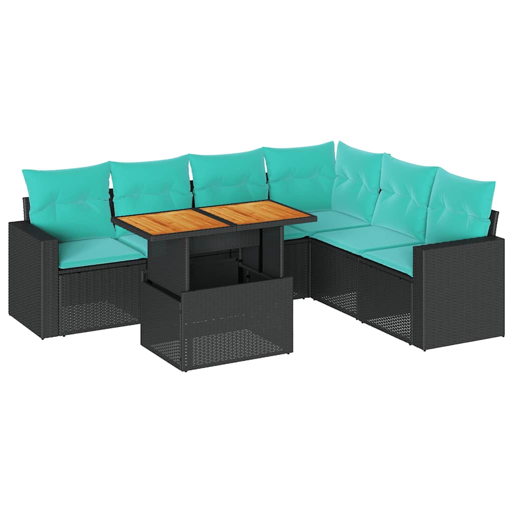 Set Divani da Giardino con Cuscini 7pz Nero Polyrattan | homemem39