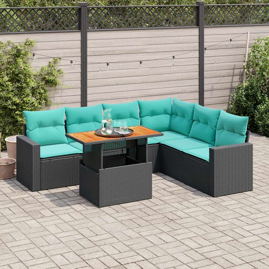 Set Divani da Giardino con Cuscini 7pz Nero Polyrattan | homemem39
