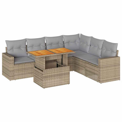 Set Divani da Giardino 7 pz con Cuscini Beige in Polyrattan